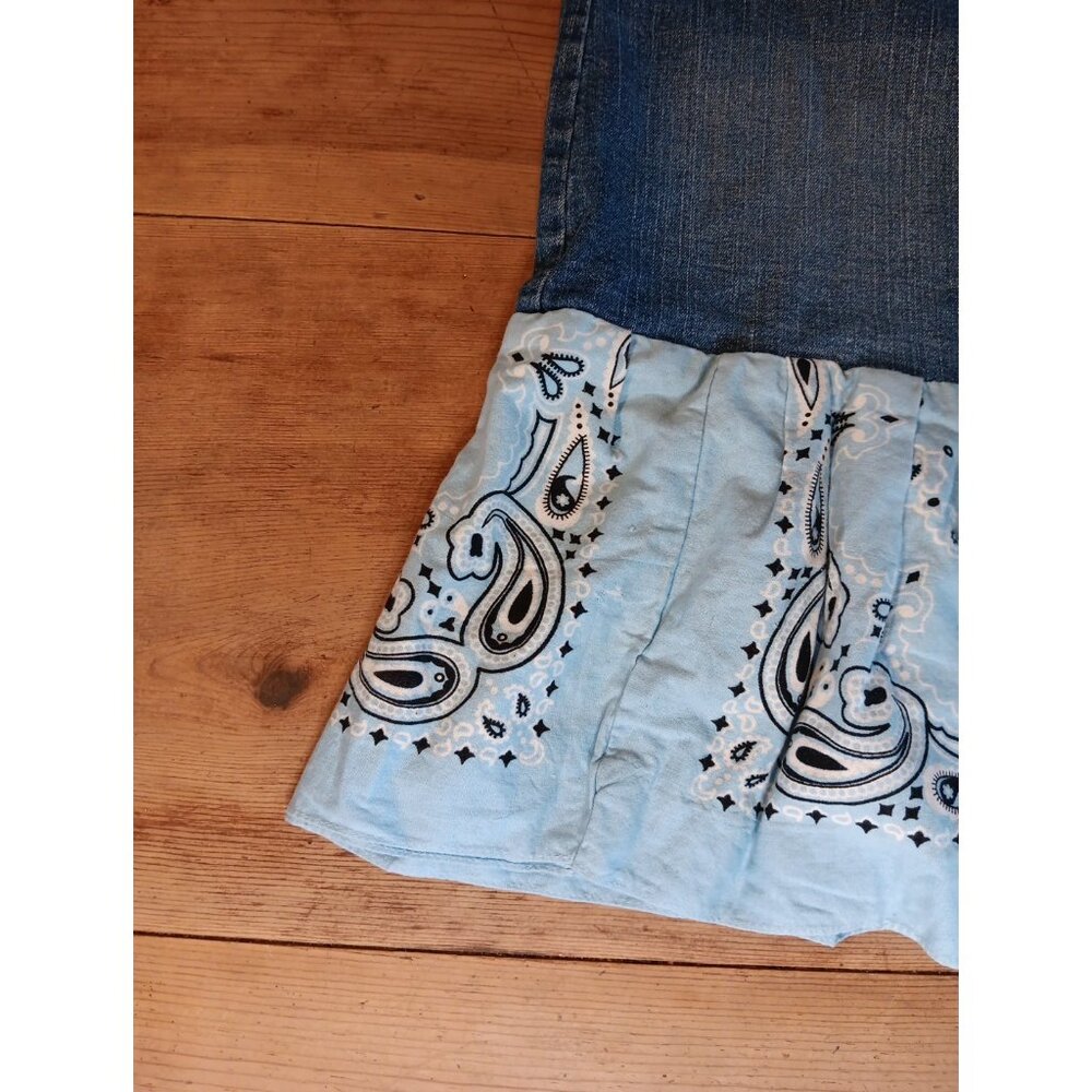 Upcycled Denim Skirt Juniors 11 Bandana Ruffle Western Frill Stretch Arizona - Picture 3 of 10